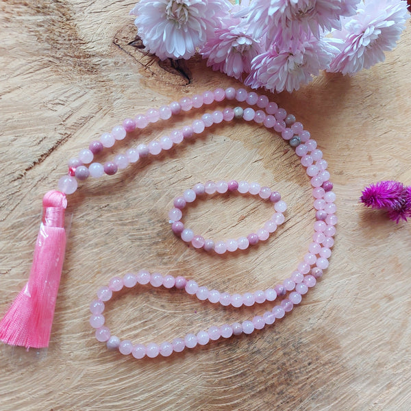 Divine Love : Rose Quartz Mala & Bracelet Set