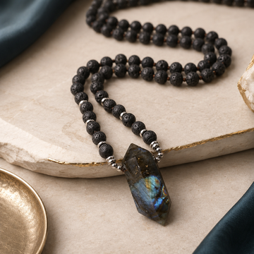 Black Lava & Labradorite Point Mala