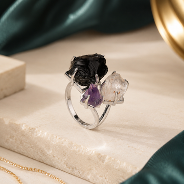 Black Tourmaline Raw Crystal Ring