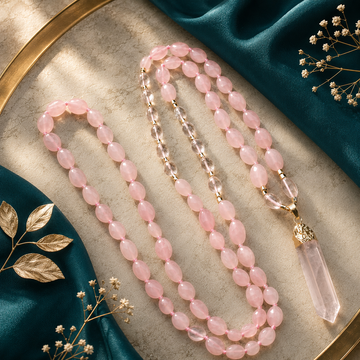 Rose Quartz & Crystal Point Mala