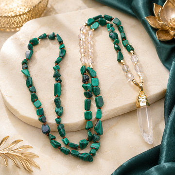 Malachite & Crystal Point Mala
