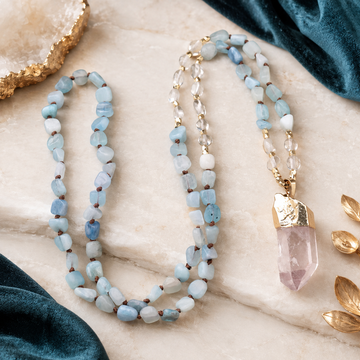 Aquamarine & Crystal Point Mala