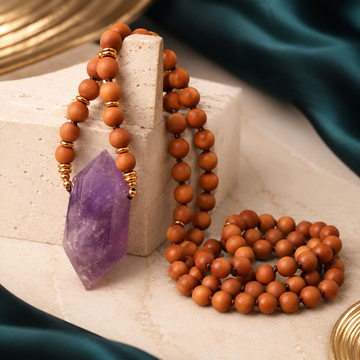 Sandalwood & Amethyst Point Mala