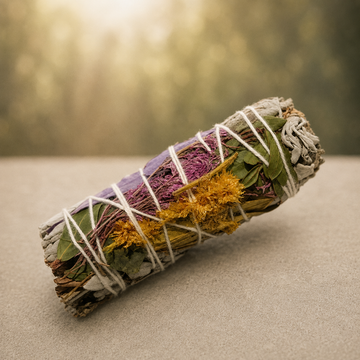 White Sage & Colorful Candeluna Flowers Smudge Stick