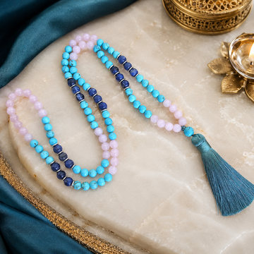 Turquoise, Rose Quartz, Lapis Mala