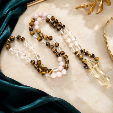 Tiger Eye & Citrine Point Mala