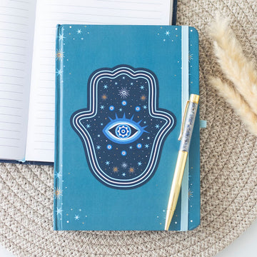Hand of Hamsa Journal with Blue Crystal Pen