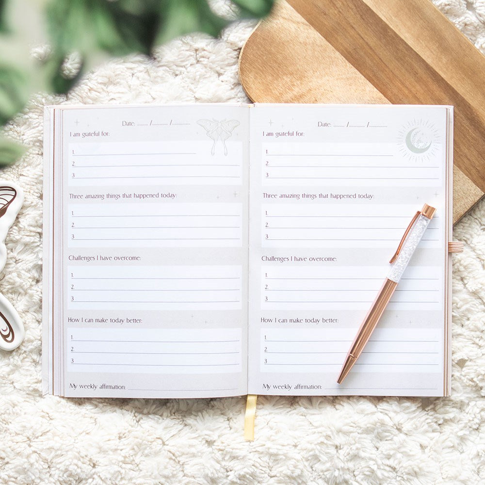 Luna Moth Daily Reflection Journal with Quartz Pen