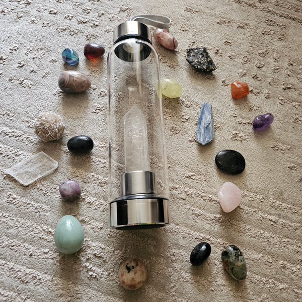 Clear Quartz Tower Crystal Infused Water Bottle