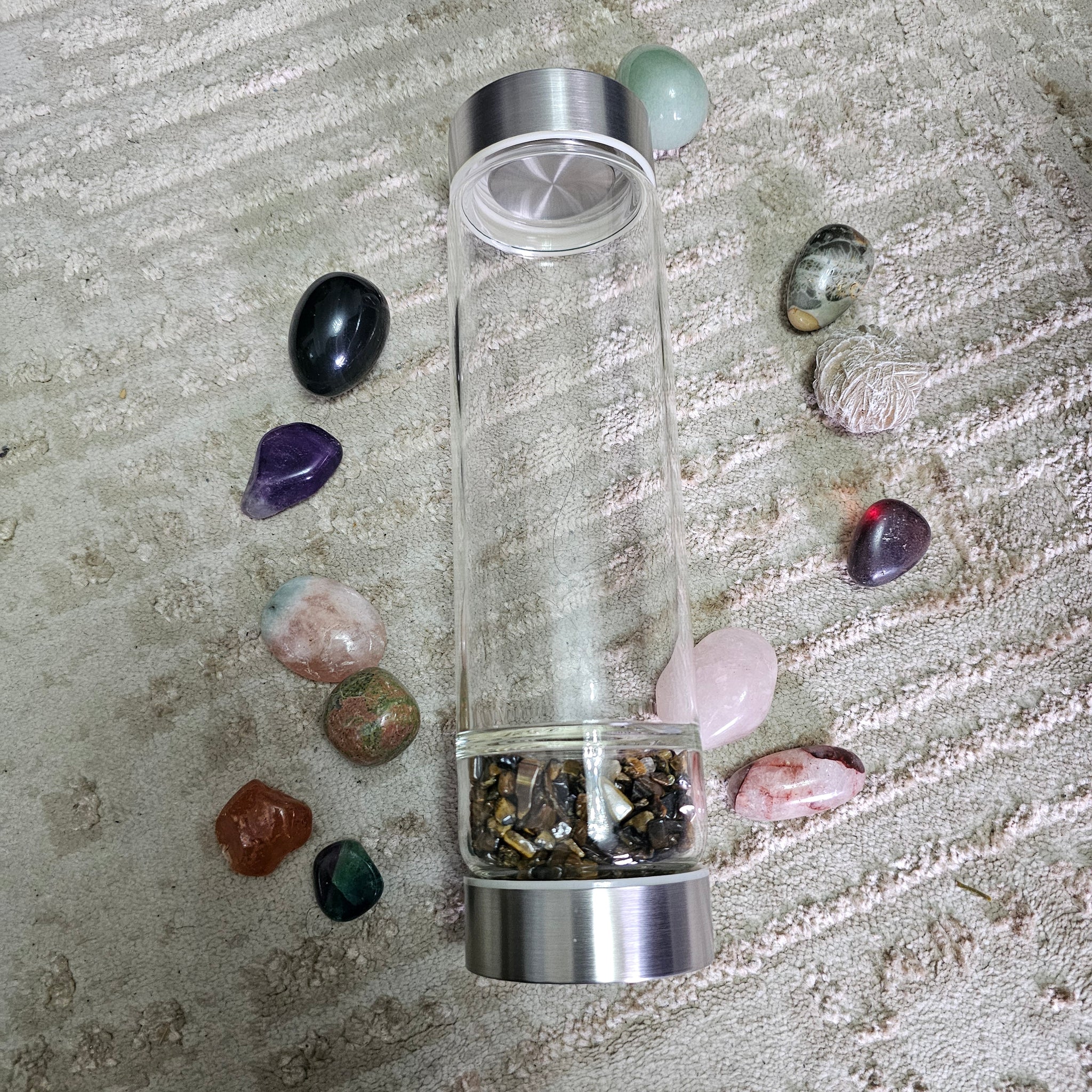 Tiger's Eye Crystal Infused Water Bottle