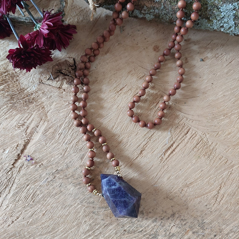 Sandalwood & Amethyst Point Mala