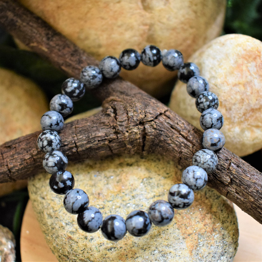 8mm Snowflake Obsidian Bracelet